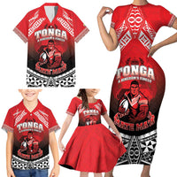 Custom Rugby Tonga MMT Family Matching Short Sleeve Bodycon Dress and Hawaiian Shirt Mana O Tonga LT05 - Polynesian Pride