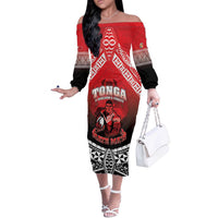 Custom Rugby Tonga MMT Off The Shoulder Long Sleeve Dress Mana O Tonga - Polynesian Pride