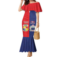 Custom Rugby Samoa And Tonga Family Matching Mermaid Dress and Hawaiian Shirt Toa Samoa With Mate Maa LT05 Mom's Dress Multicolor - Polynesian Pride