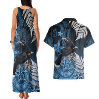 New Zealand Huia Bird Couples Matching Tank Maxi Dress and Hawaiian Shirt Aotearoa Maori Pattern LT05 - Polynesian Pride