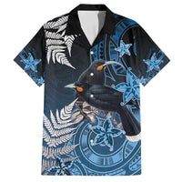 New Zealand Huia Bird Family Matching Tank Maxi Dress and Hawaiian Shirt Aotearoa Maori Pattern LT05 Dad's Shirt - Short Sleeve Navy - Polynesian Pride