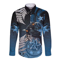 New Zealand Huia Bird Long Sleeve Button Shirt Aotearoa Maori Pattern