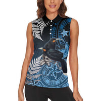 New Zealand Huia Bird Women Sleeveless Polo Shirt Aotearoa Maori Pattern LT05 - Polynesian Pride
