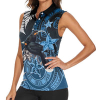 New Zealand Huia Bird Women Sleeveless Polo Shirt Aotearoa Maori Pattern LT05 - Polynesian Pride