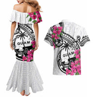 Guam Chamorro Couples Matching Mermaid Dress and Hawaiian Shirt Bougainvillea White Polynesian Tribal Pattern LT05 - Polynesian Pride
