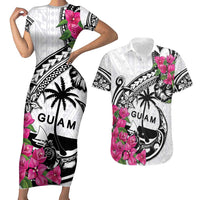 Guam Chamorro Couples Matching Short Sleeve Bodycon Dress and Hawaiian Shirt Bougainvillea White Polynesian Tribal Pattern LT05 White - Polynesian Pride
