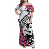 Guam Chamorro Family Matching Off Shoulder Maxi Dress and Hawaiian Shirt Bougainvillea White Polynesian Tribal Pattern LT05 Mom's Dress White - Polynesian Pride