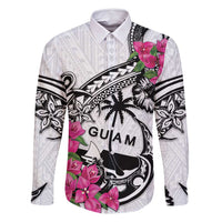 Guam Chamorro Family Matching Off Shoulder Short Dress and Hawaiian Shirt Bougainvillea White Polynesian Tribal Pattern LT05 Dad's Shirt - Long Sleeve White - Polynesian Pride