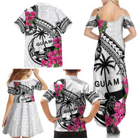 Guam Chamorro Family Matching Summer Maxi Dress and Hawaiian Shirt Bougainvillea White Polynesian Tribal Pattern LT05 - Polynesian Pride