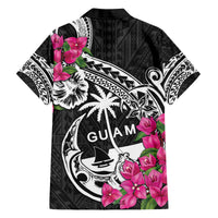 Guam Chamorro Family Matching Off The Shoulder Long Sleeve Dress and Hawaiian Shirt Bougainvillea Black Polynesian Tribal Pattern LT05 - Polynesian Pride