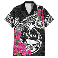 Guam Chamorro Family Matching Off Shoulder Maxi Dress and Hawaiian Shirt Bougainvillea Black Polynesian Tribal Pattern LT05 Dad's Shirt - Short Sleeve Black - Polynesian Pride