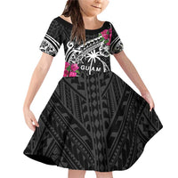 Guam Chamorro Family Matching Off Shoulder Short Dress and Hawaiian Shirt Bougainvillea Black Polynesian Tribal Pattern LT05 Daughter's Dress Black - Polynesian Pride