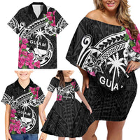 Guam Chamorro Family Matching Off Shoulder Short Dress and Hawaiian Shirt Bougainvillea Black Polynesian Tribal Pattern LT05 - Polynesian Pride