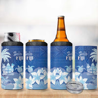 Bula Fiji 4 in 1 Can Cooler Tumbler Fijian Masi Pattern With Blue Coat Of Arms LT05 - Polynesian Pride