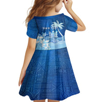 Personalised Bula Fiji Kid Short Sleeve Dress Fijian Masi Pattern With Blue Coat Of Arms LT05 - Polynesian Pride