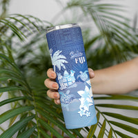 Bula Fiji Skinny Tumbler Fijian Masi Pattern With Blue Coat Of Arms LT05 - Polynesian Pride