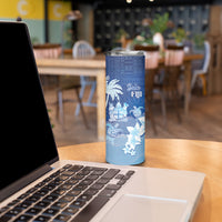Bula Fiji Skinny Tumbler Fijian Masi Pattern With Blue Coat Of Arms LT05 - Polynesian Pride