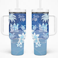 Bula Fiji Tumbler With Handle Fijian Masi Pattern With Blue Coat Of Arms