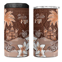 Bula Fiji 4 in 1 Can Cooler Tumbler Fijian Masi Pattern With Brown Coat Of Arms LT05 One Size: 16 oz Brown - Polynesian Pride