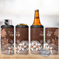 Bula Fiji 4 in 1 Can Cooler Tumbler Fijian Masi Pattern With Brown Coat Of Arms LT05 - Polynesian Pride