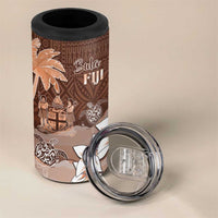 Bula Fiji 4 in 1 Can Cooler Tumbler Fijian Masi Pattern With Brown Coat Of Arms LT05 - Polynesian Pride