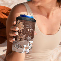 Bula Fiji 4 in 1 Can Cooler Tumbler Fijian Masi Pattern With Brown Coat Of Arms LT05 - Polynesian Pride