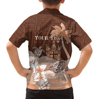 Personalised Bula Fiji Family Matching Off Shoulder Maxi Dress and Hawaiian Shirt Fijian Masi Pattern With Brown Coat Of Arms LT05 - Polynesian Pride