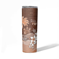 Bula Fiji Skinny Tumbler Fijian Masi Pattern With Brown Coat Of Arms LT05 - Polynesian Pride