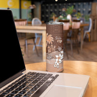 Bula Fiji Skinny Tumbler Fijian Masi Pattern With Brown Coat Of Arms LT05 - Polynesian Pride
