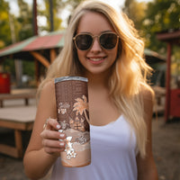 Bula Fiji Skinny Tumbler Fijian Masi Pattern With Brown Coat Of Arms LT05 - Polynesian Pride