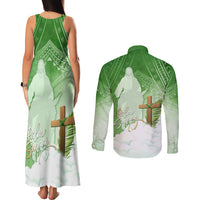 Happy Palm Sunday Couples Matching Tank Maxi Dress and Long Sleeve Button Shirt With Polynesian Pattern LT05 - Polynesian Pride
