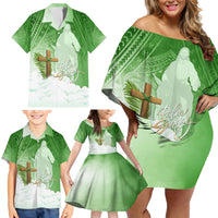 Happy Palm Sunday Family Matching Off Shoulder Short Dress and Hawaiian Shirt With Polynesian Pattern LT05 - Polynesian Pride