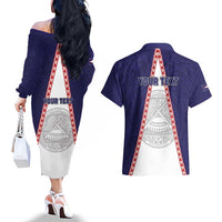Personalised American Samoa Flag Day Couples Matching Off The Shoulder Long Sleeve Dress and Hawaiian Shirt Flag Style LT05 - Polynesian Pride