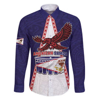 Personalised American Samoa Flag Day Family Matching Long Sleeve Bodycon Dress and Hawaiian Shirt Flag Style LT05 Dad's Shirt - Long Sleeve Blue - Polynesian Pride