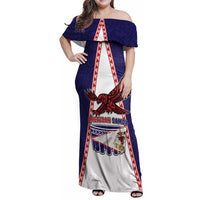 Personalised American Samoa Flag Day Family Matching Off Shoulder Maxi Dress and Hawaiian Shirt Flag Style LT05 Mom's Dress Blue - Polynesian Pride