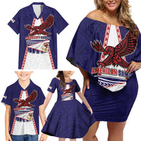Personalised American Samoa Flag Day Family Matching Off Shoulder Short Dress and Hawaiian Shirt Flag Style LT05 - Polynesian Pride
