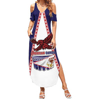 Personalised American Samoa Flag Day Family Matching Summer Maxi Dress and Hawaiian Shirt Flag Style LT05 Mom's Dress Blue - Polynesian Pride