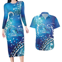 Polynesia Autism Awareness Couples Matching Long Sleeve Bodycon Dress and Hawaiian Shirt Be In Awe Of My 'Tism