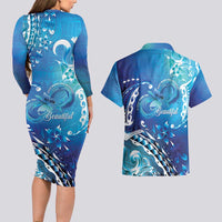 Polynesia Autism Awareness Couples Matching Long Sleeve Bodycon Dress and Hawaiian Shirt Be In Awe Of My 'Tism