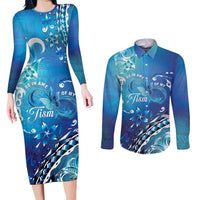 Polynesia Autism Awareness Couples Matching Long Sleeve Bodycon Dress and Long Sleeve Button Shirt Be In Awe Of My 'Tism