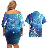 Polynesia Autism Awareness Couples Matching Off Shoulder Short Dress and Hawaiian Shirt Be In Awe Of My 'Tism