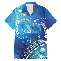 Polynesia Autism Awareness Family Matching Mermaid Dress and Hawaiian Shirt Be In Awe Of My 'Tism LT05 Dad's Shirt - Short Sleeve Blue - Polynesian Pride