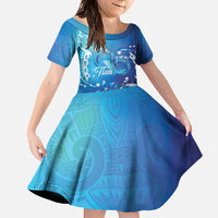 Polynesia Autism Awareness Family Matching Off Shoulder Maxi Dress and Hawaiian Shirt Be In Awe Of My 'Tism LT05 Daughter's Dress Blue - Polynesian Pride