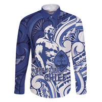 Guam Chief Kepuha Family Matching Mermaid Dress and Hawaiian Shirt Chamorro Pride LT05 Dad's Shirt - Long Sleeve Blue - Polynesian Pride