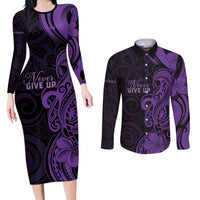 Personalised Lupus Warrior Couples Matching Long Sleeve Bodycon Dress and Long Sleeve Button Shirt Never Give Up Polynesian Style