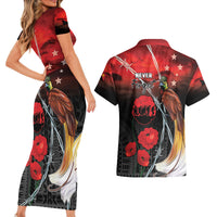 Papua New Guinea Remembrance Day Couples Matching Short Sleeve Bodycon Dress and Hawaiian Shirt Lest We Forget LT05 - Polynesian Pride