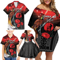Papua New Guinea Remembrance Day Family Matching Off Shoulder Short Dress and Hawaiian Shirt Lest We Forget LT05 - Polynesian Pride
