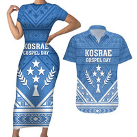 Personalised Kosrae State Gospel Day Couples Matching Short Sleeve Bodycon Dress and Hawaiian Shirt Simple Style LT05 Blue - Polynesian Pride