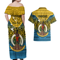 Personalized Vanuatu Sanma Province Couples Matching Off Shoulder Maxi Dress and Hawaiian Shirt Coat Of Arms And Namele Fern Polynesian Pattern LT05 - Polynesian Pride