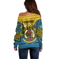 Personalized Vanuatu Sanma Province Off Shoulder Sweater Coat Of Arms And Namele Fern Polynesian Pattern LT05 - Polynesian Pride